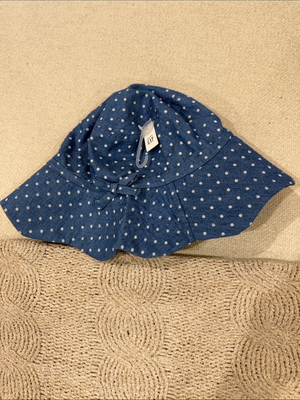 NWT Baby GAP Blue/White Polka Dot Sun Hat with Bow